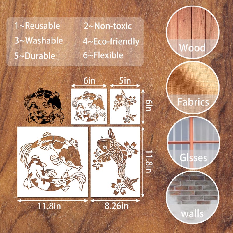Boqon Koi Fish Stencils Template Reusable Sea Plant Seaweed Stencils for Painting on Wood Canvas Walls Floor Decorations DIY Craft Projects (Koi Fish) - Image 5